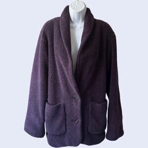 Kristen Blake M Vintage Apres Teddy Jacket Purple Fleece Button Y2K 90s